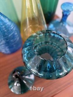 Empoli Glass Circus Top Blue Optic Art Glass Pedestal Jar Dish