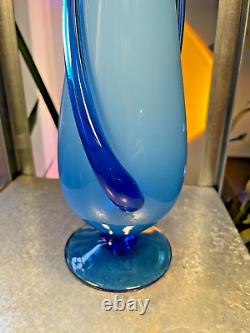 Empoli Glass Vase Italy Cristalleria Fratelli Betti Blue White 15.5