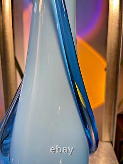 Empoli Glass Vase Italy Cristalleria Fratelli Betti Blue White 15.5