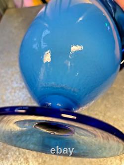 Empoli Glass Vase Italy Cristalleria Fratelli Betti Blue White 15.5