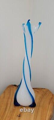 Empoli Glass Vase Italy Cristalleria Fratelli Betti Blue & White. 50's-60's. MCM