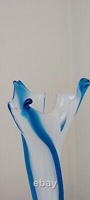 Empoli Glass Vase Italy Cristalleria Fratelli Betti Blue & White. 50's-60's. MCM