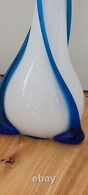 Empoli Glass Vase Italy Cristalleria Fratelli Betti Blue & White. 50's-60's. MCM