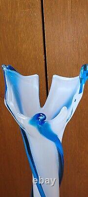 Empoli Glass Vase Italy Cristalleria Fratelli Betti Blue & White. 50's-60's. MCM