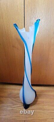 Empoli Glass Vase Italy Cristalleria Fratelli Betti Blue & White. 50's-60's. MCM