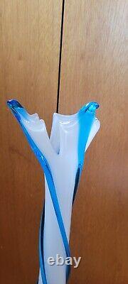 Empoli Glass Vase Italy Cristalleria Fratelli Betti Blue & White. 50's-60's. MCM