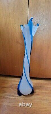 Empoli Glass Vase Italy Cristalleria Fratelli Betti Blue & White. 50's-60's. MCM