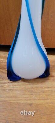 Empoli Glass Vase Italy Cristalleria Fratelli Betti Blue & White. 50's-60's. MCM