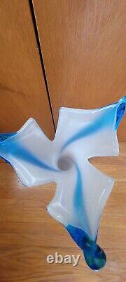 Empoli Glass Vase Italy Cristalleria Fratelli Betti Blue & White. 50's-60's. MCM