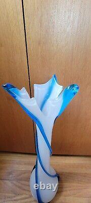 Empoli Glass Vase Italy Cristalleria Fratelli Betti Blue & White. 50's-60's. MCM