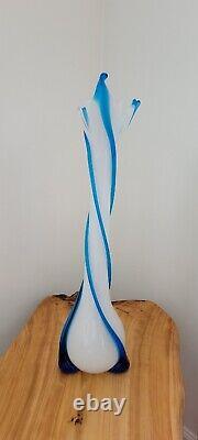 Empoli Glass Vase Italy Cristalleria Fratelli Betti Blue & White. 50's-60's. MCM
