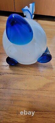Empoli Glass Vase Italy Cristalleria Fratelli Betti Blue & White. 50's-60's. MCM