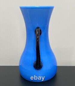 Empoli Italy Blue Art Glass Vase 8.75 Fratelli Betti Twist Handles Murano Blown