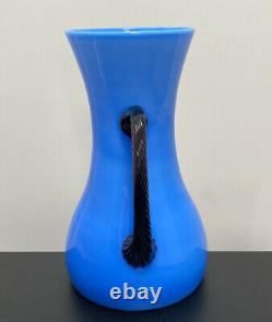 Empoli Italy Blue Art Glass Vase 8.75 Fratelli Betti Twist Handles Murano Blown