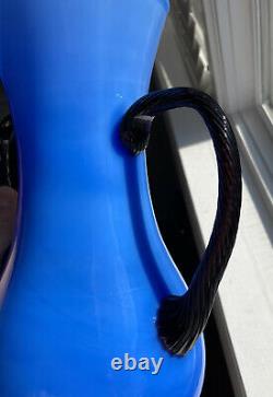 Empoli Italy Blue Art Glass Vase 8.75 Fratelli Betti Twist Handles Murano Blown