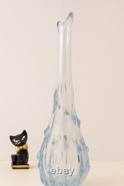 Empoli Italy MCM Hand Blown Swung Pineapple Glass Vase Ice Blue, 19