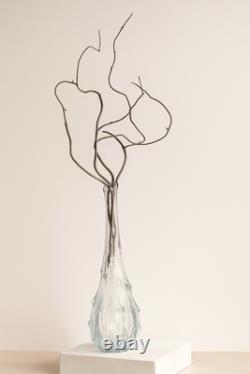 Empoli Italy MCM Hand Blown Swung Pineapple Glass Vase Ice Blue, 19