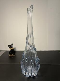Empoli Italy MCM Hand Blown Swung Pineapple Glass Vase Ice Blue, 19