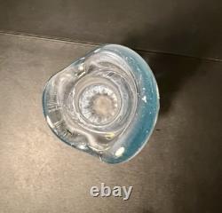 Empoli Italy MCM Hand Blown Swung Pineapple Glass Vase Ice Blue, 19