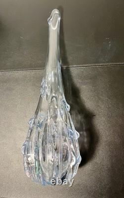 Empoli Italy MCM Hand Blown Swung Pineapple Glass Vase Ice Blue, 19
