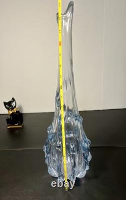 Empoli Italy MCM Hand Blown Swung Pineapple Glass Vase Ice Blue, 19