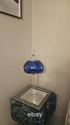 Empoli Italy Mid-Century Modern Cobalt Footed Candy Dish Optic Bubbles Rare
