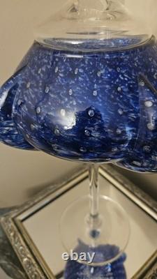 Empoli Italy Mid-Century Modern Cobalt Footed Candy Dish Optic Bubbles Rare