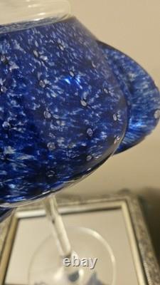 Empoli Italy Mid-Century Modern Cobalt Footed Candy Dish Optic Bubbles Rare