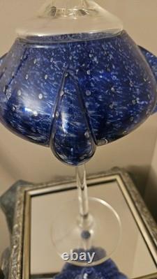 Empoli Italy Mid-Century Modern Cobalt Footed Candy Dish Optic Bubbles Rare