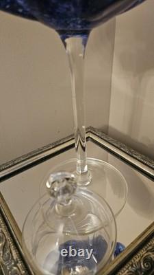 Empoli Italy Mid-Century Modern Cobalt Footed Candy Dish Optic Bubbles Rare