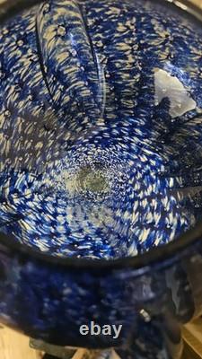 Empoli Italy Mid-Century Modern Cobalt Footed Candy Dish Optic Bubbles Rare