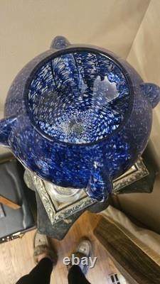 Empoli Italy Mid-Century Modern Cobalt Footed Candy Dish Optic Bubbles Rare