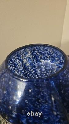 Empoli Italy Mid-Century Modern Cobalt Footed Candy Dish Optic Bubbles Rare