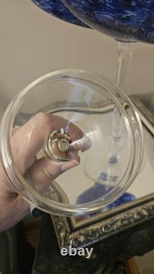 Empoli Italy Mid-Century Modern Cobalt Footed Candy Dish Optic Bubbles Rare