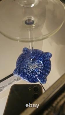 Empoli Italy Mid-Century Modern Cobalt Footed Candy Dish Optic Bubbles Rare