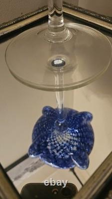Empoli Italy Mid-Century Modern Cobalt Footed Candy Dish Optic Bubbles Rare