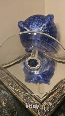 Empoli Italy Mid-Century Modern Cobalt Footed Candy Dish Optic Bubbles Rare