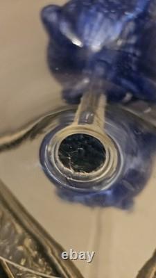 Empoli Italy Mid-Century Modern Cobalt Footed Candy Dish Optic Bubbles Rare