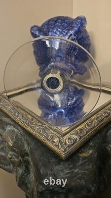 Empoli Italy Mid-Century Modern Cobalt Footed Candy Dish Optic Bubbles Rare