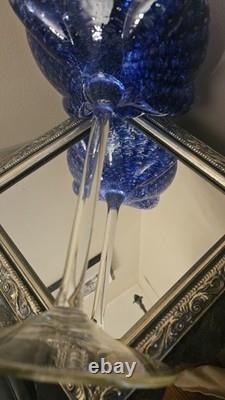 Empoli Italy Mid-Century Modern Cobalt Footed Candy Dish Optic Bubbles Rare