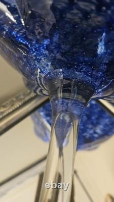 Empoli Italy Mid-Century Modern Cobalt Footed Candy Dish Optic Bubbles Rare