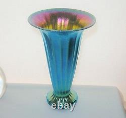 Entrancing IRIDESCENT Interior LUNDBERG ART Glass VASE Ribbed BLUE AURENE 6High