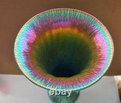 Entrancing IRIDESCENT Interior LUNDBERG ART Glass VASE Ribbed BLUE AURENE 6High