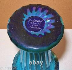 Entrancing IRIDESCENT Interior LUNDBERG ART Glass VASE Ribbed BLUE AURENE 6High