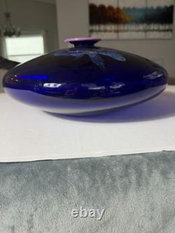 Eric Brakken 1988 Signed Macchia Art Glass Vase Cobalt Blue Studio Glass 13
