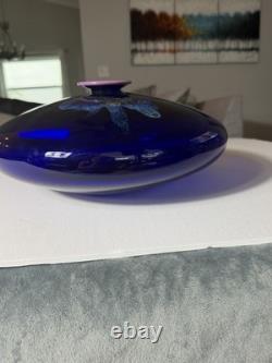 Eric Brakken 1988 Signed Macchia Art Glass Vase Cobalt Blue Studio Glass 13