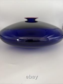Eric Brakken 1988 Signed Macchia Art Glass Vase Cobalt Blue Studio Glass 13