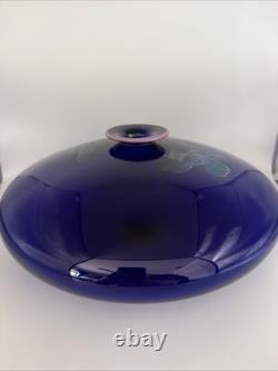 Eric Brakken 1988 Signed Macchia Art Glass Vase Cobalt Blue Studio Glass 13