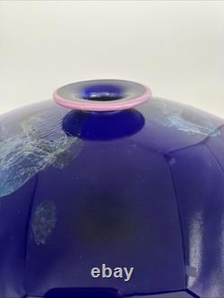 Eric Brakken 1988 Signed Macchia Art Glass Vase Cobalt Blue Studio Glass 13