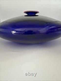 Eric Brakken 1988 Signed Macchia Art Glass Vase Cobalt Blue Studio Glass 13